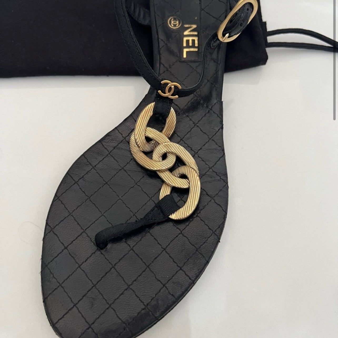 Chanel Interlocking CC Logo T-Strap Sandals