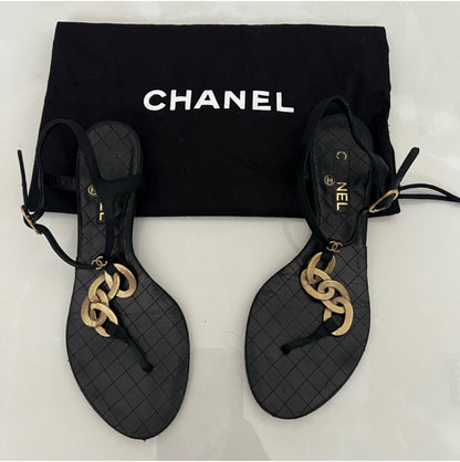 Chanel Interlocking CC Logo T-Strap Sandals